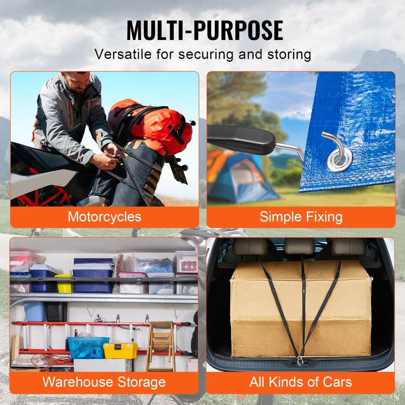 4 gab. plakanās bungee siksnas 20 mm ar S veida āķi 1,02 m