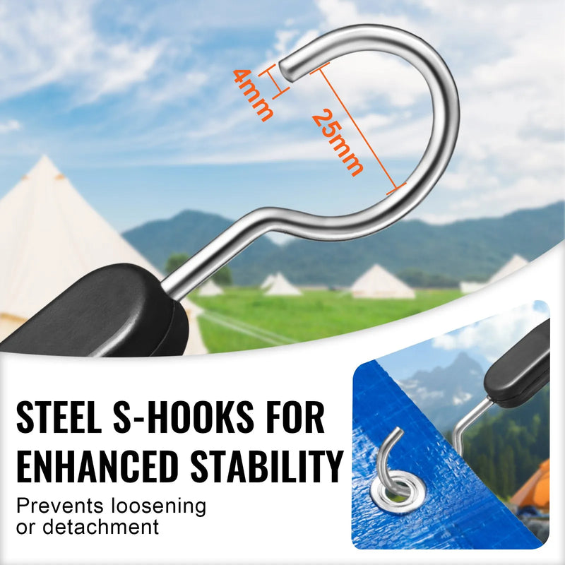 4 gab. plakanās bungee siksnas 20 mm ar S veida āķi 1,02 m