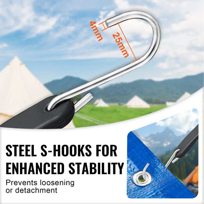 20 gab. plakano elastīgo stiprināšanas auklu komplekts 20 mm smagas slodzes ar S-veida āķiem