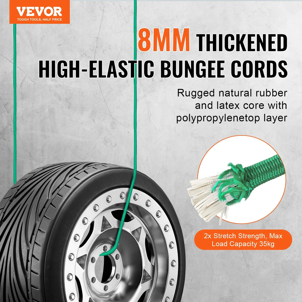 30 Piece 8 mm Heavy Duty Elastic Bungee Cord Set with Steel Carabiners