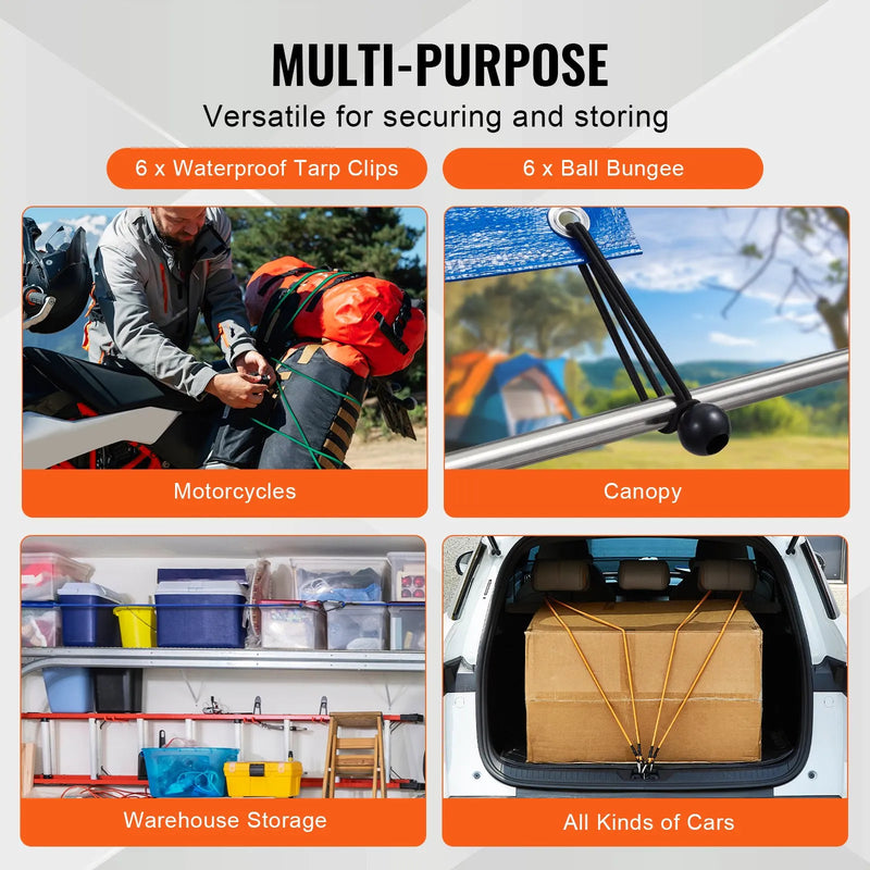 30 gab. elastīgo stiprināšanas auklu komplekts 8 mm smagas slodzes ar tērauda karabīnēm