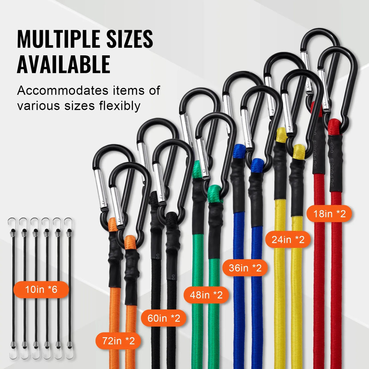 30 Piece 8 mm Heavy Duty Elastic Bungee Cord Set with Steel Carabiners