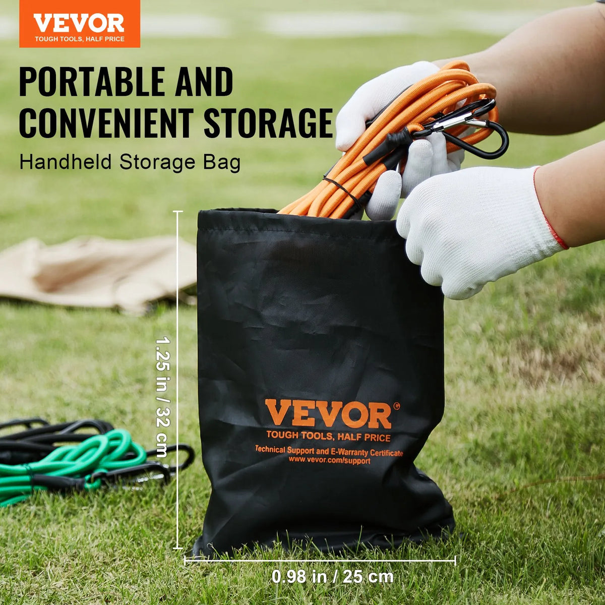 30 Piece 8 mm Heavy Duty Elastic Bungee Cord Set with Steel Carabiners