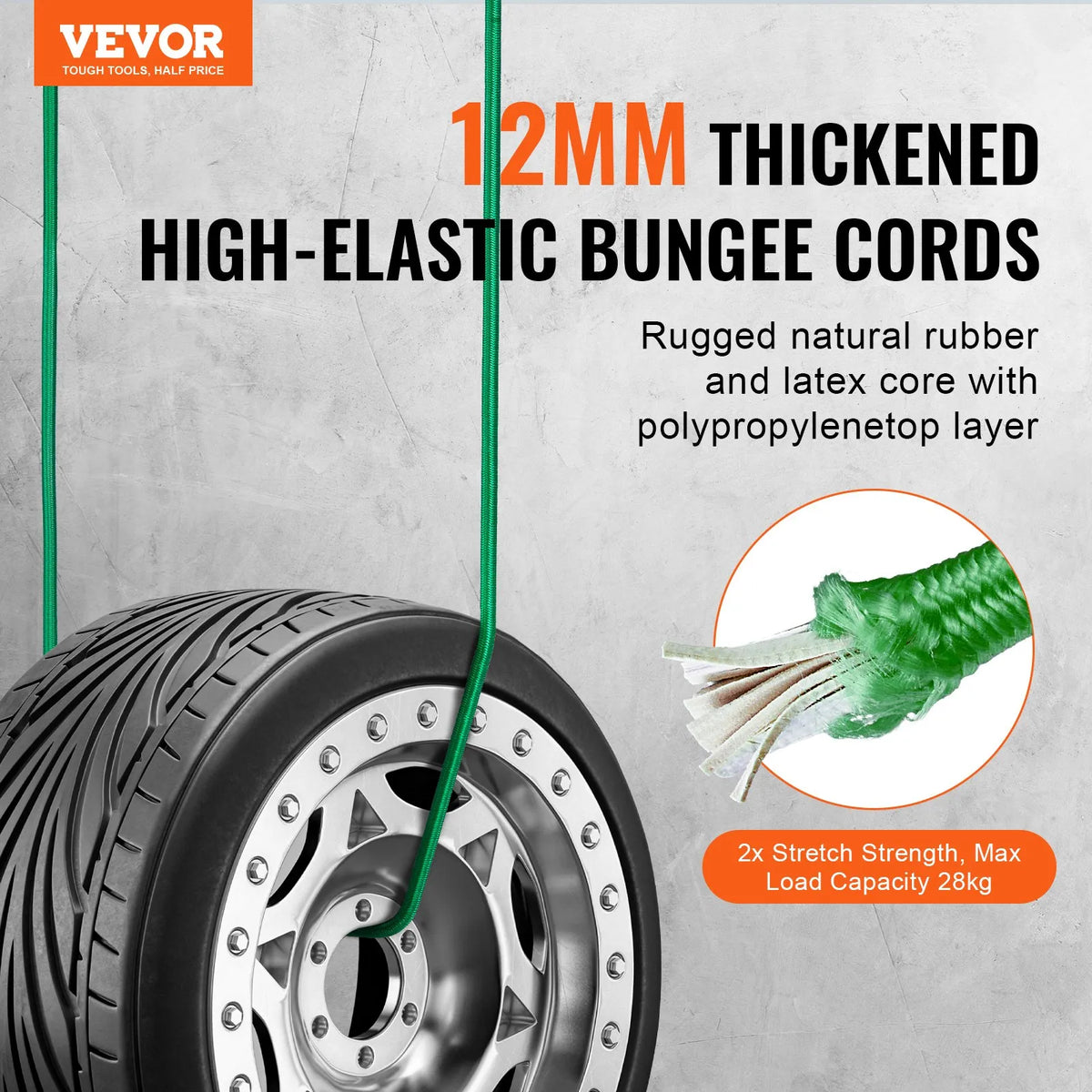 32 Piece Heavy Duty Elastic Bungee Cord Set 8 mm with A3 Steel Hooks