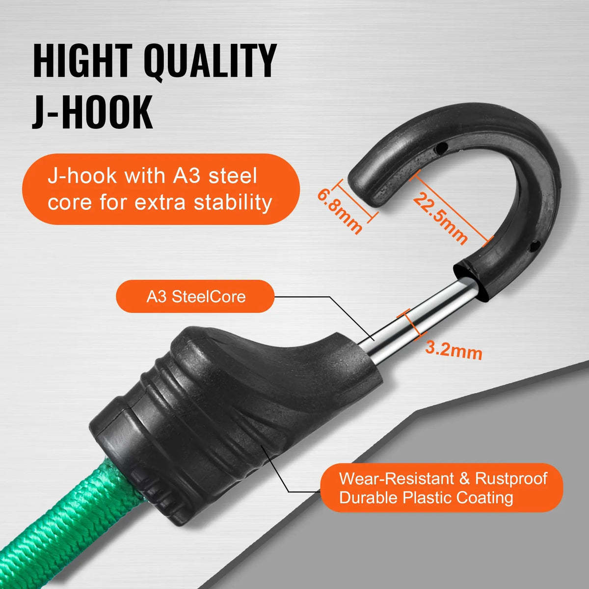 32 Piece Heavy Duty Elastic Bungee Cord Set 8 mm with A3 Steel Hooks