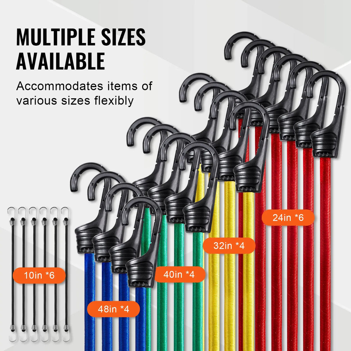32 Piece Heavy Duty Elastic Bungee Cord Set 8 mm with A3 Steel Hooks