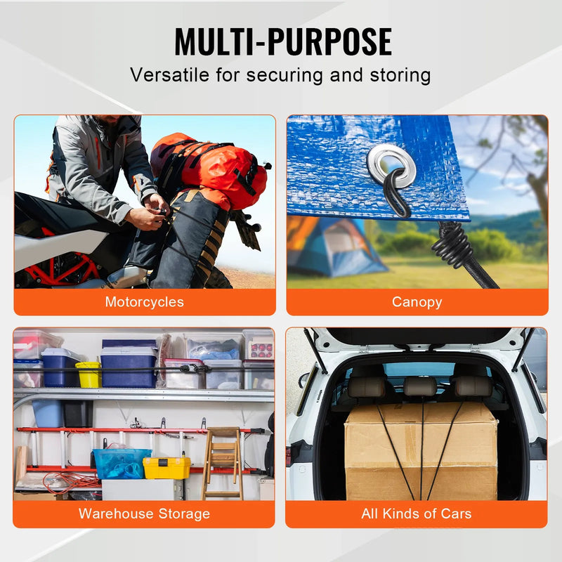 12 gab. elastīgās stiprināšanas auklas ar āķiem 81 cm smagas slodzes 8 mm melnas