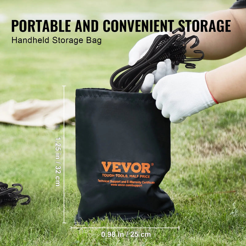 12 gab. elastīgās stiprināšanas auklas ar āķiem 81 cm smagas slodzes 8 mm melnas