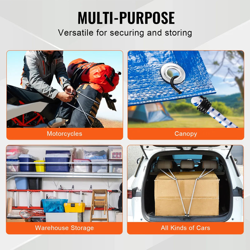 6 gab. gumijas stiprinājumi ar A3 tērauda āķiem, 183 cm smagā tipa gumijas siksnas, 12 mm