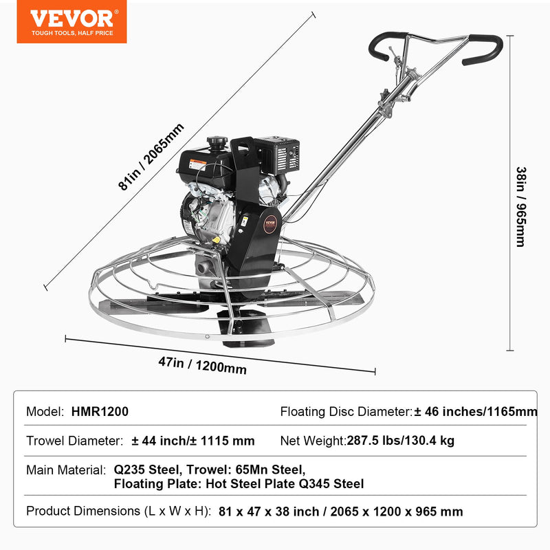 VEVOR Power Walk-Behind Cementa slīpētājs 116,84 cm 14HP benzīna dzinēju