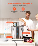 50L destilācijas aparāts ar iebūvētu termometru uz vāka un 8W ūdens cirkulācijas sūkni, šo iekārtu var izmantot augļu vīnu, brendija, degvīna, viskija, etanola, ūdens un ēterisko eļļu destilācijai.