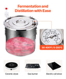 50L destilācijas aparāts ar iebūvētu termometru uz vāka un 8W ūdens cirkulācijas sūkni, šo iekārtu var izmantot augļu vīnu, brendija, degvīna, viskija, etanola, ūdens un ēterisko eļļu destilācijai.