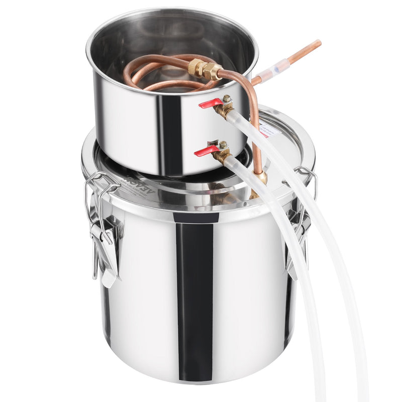 11.4L nerūsējošā tērauda destilācijas aparāts, sastāv no fermentācijas tvertnes, tvertnes vāka un dzesēšanas katla, piemērots alkohola destilācijai