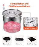 19L nerūsējošā tērauda destilācijas aparāts, sastāv no fermentācijas tvertnes, tvertnes vāka un dzesēšanas katla, piemērots alkohola destilācijai