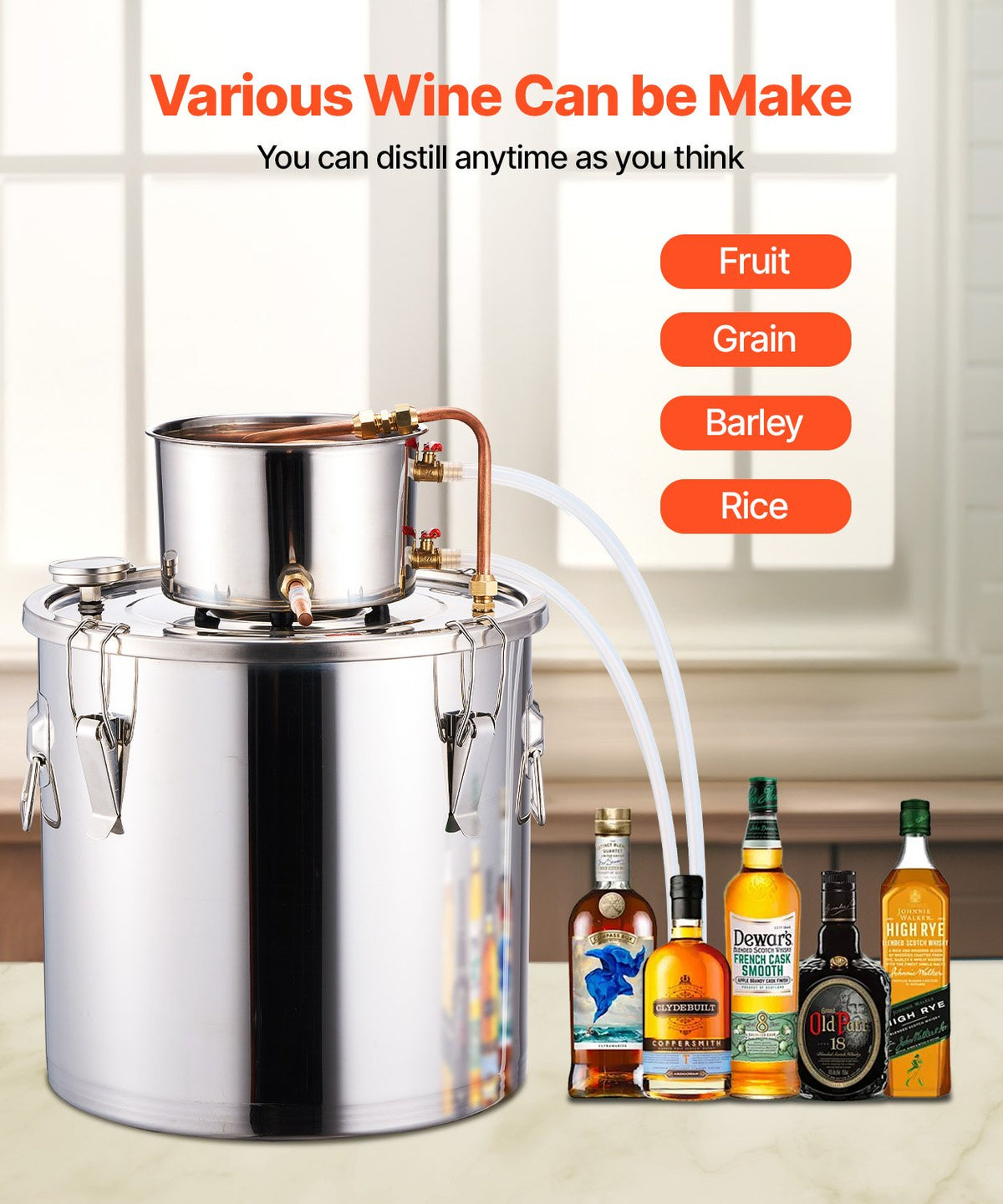 VEVOR Distillation Apparatus 30 l with Thermometer in Lid and Circulation Pump, for Alcohol