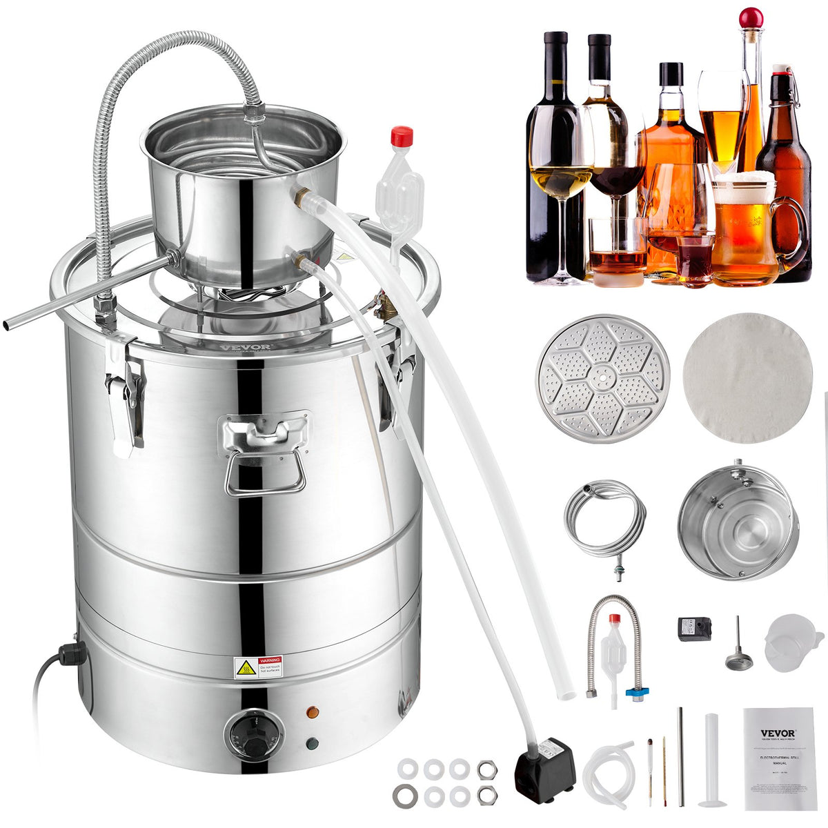 VEVOR дистиллятор 50 л с трампером и водяным насосом, для эфирных масел, водки и бренди