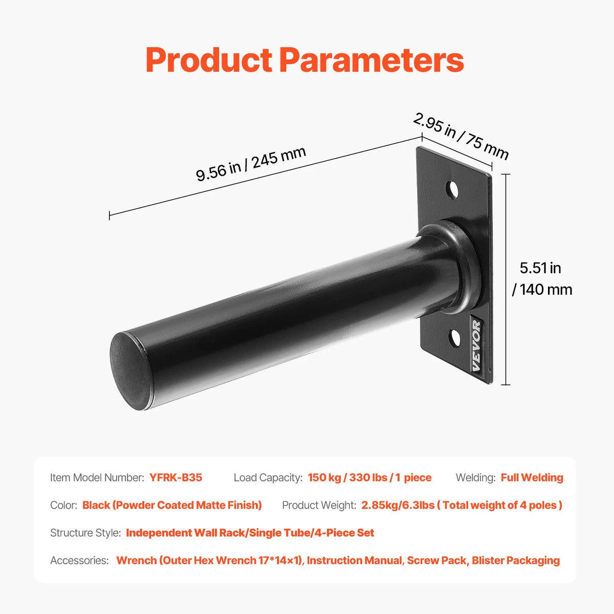 VEVOR Wall-Mounted Weight Plate Holders 50 mm, 4 pcs, up to 150 kg each
