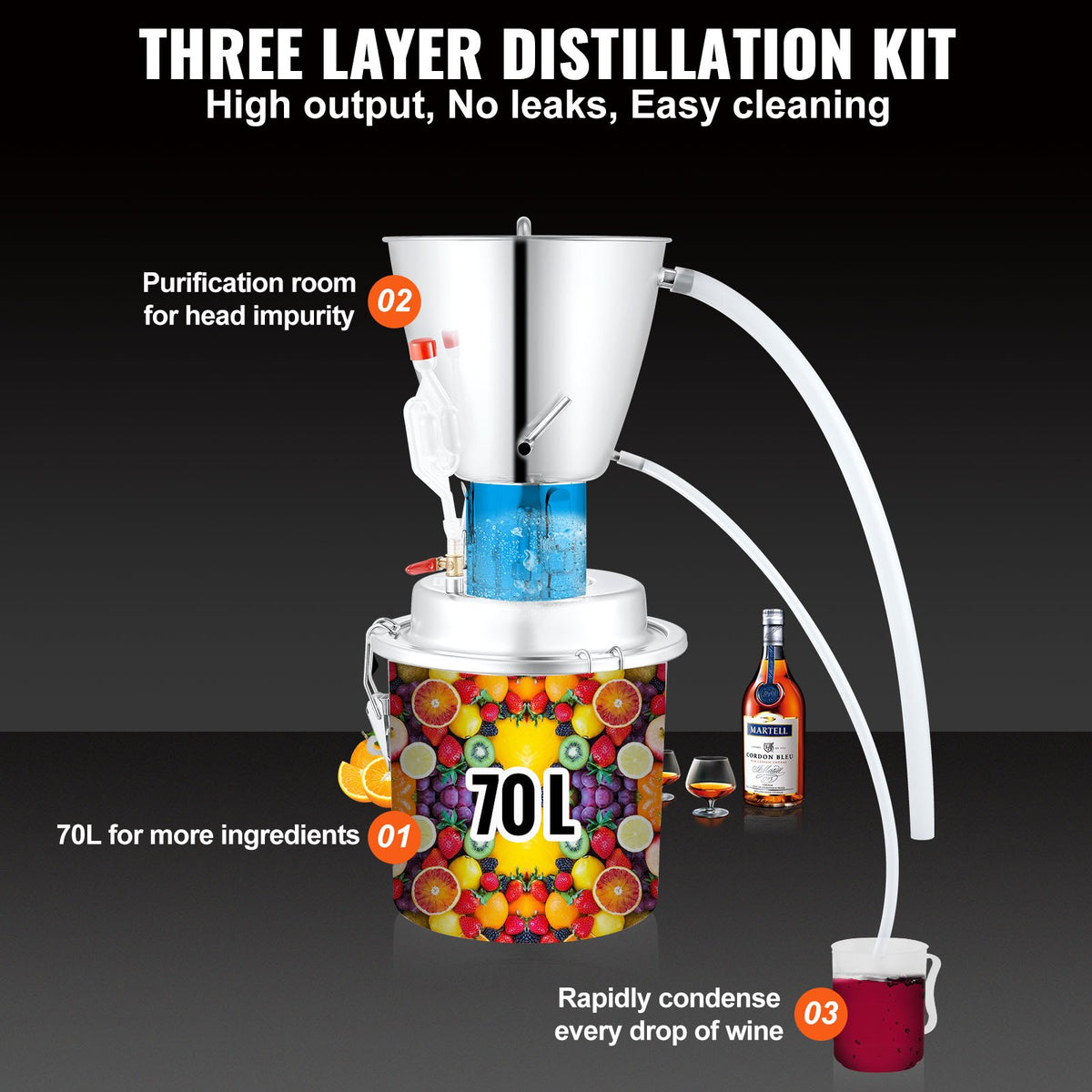 VEVOR Distillation Apparatus 70 l for Beer Brewing, Alcohol, Essential Oils and Water, Suitable for Gas and Wood Stoves