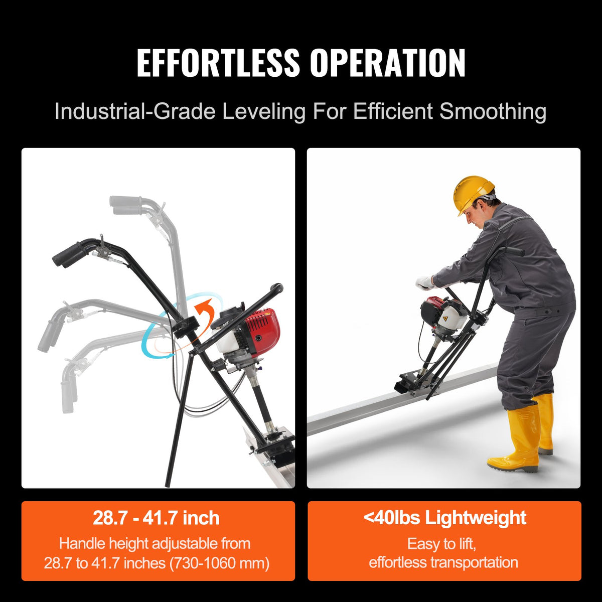 VEVOR 244.5 cm 6500 RPM Gas Concrete Grinder with Aluminium Screed and Vibrating Motor