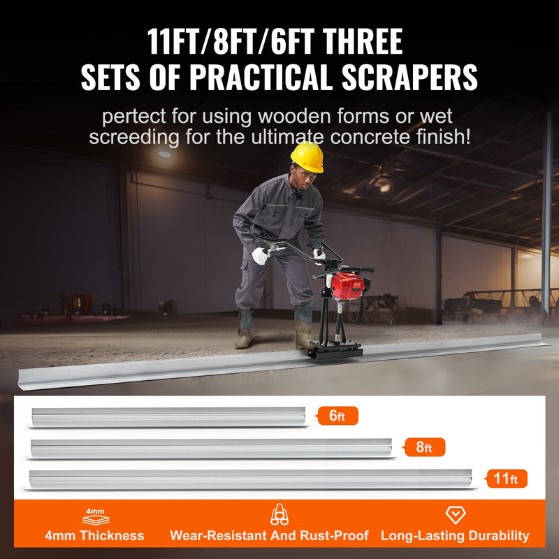 VEVOR 1,8 m / 2,44 m / 3,35 m 6500 RPM gāzes betona slīpētājs ar alumīnija dēli un vibrējošu motoru