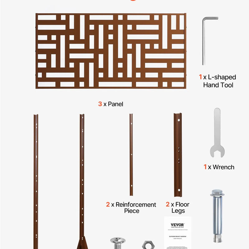 Metāla privātuma ekrāns 91 × 183 см āra norobežošanai, brūns