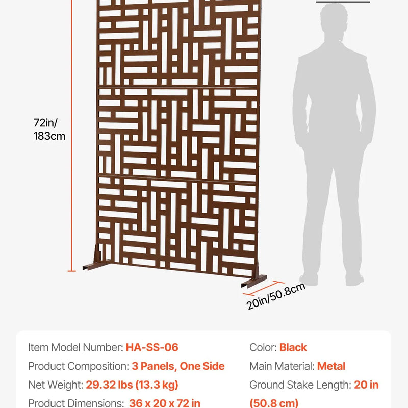 Metāla privātuma ekrāns 91 × 183 см āra norobežošanai, brūns