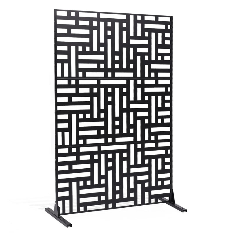ChatGPT saka:  Metāla dekoratīvs privātuma ekrāns, 120 × 193 cm, 3 paneļu brīvi stāvoša āra/sadala sienas siena ar statīvu, tērauda dārza žogs balkoniem, terasēm, iekštelpām, džakuzi, melns
