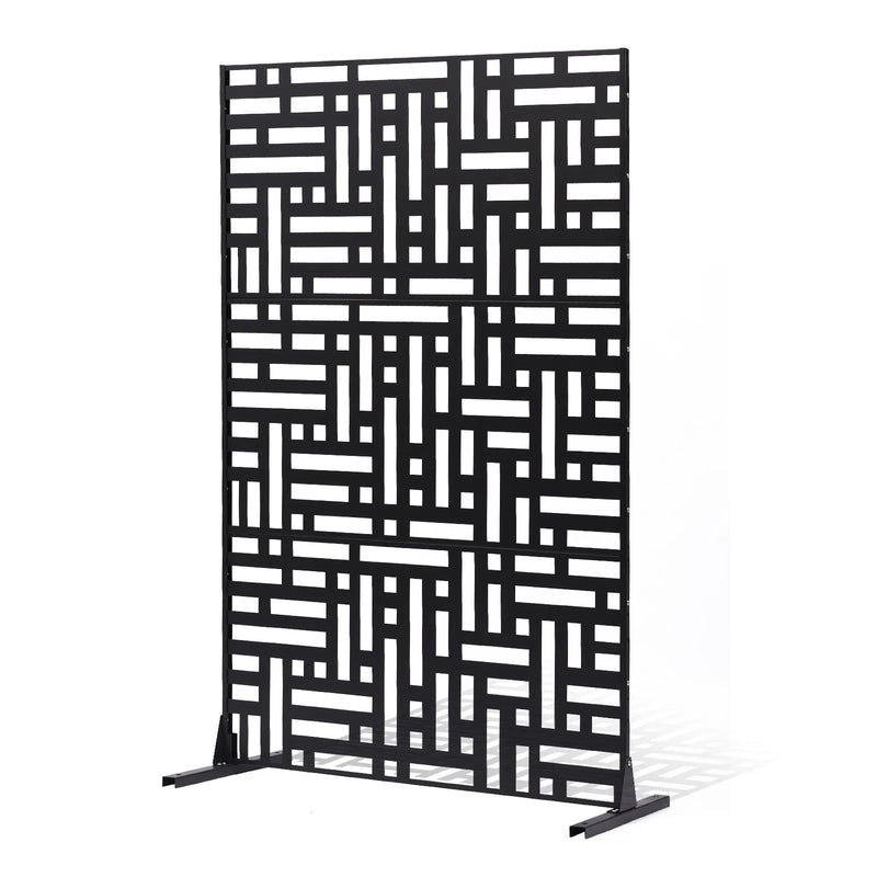 ChatGPT saka:  Metāla dekoratīvs privātuma ekrāns, 120 × 193 cm, 3 paneļu brīvi stāvoša āra/sadala sienas siena ar statīvu, tērauda dārza žogs balkoniem, terasēm, iekštelpām, džakuzi, melns