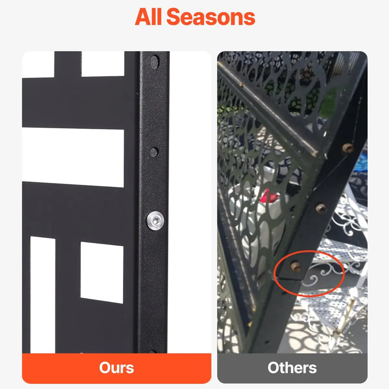 ChatGPT saka:  Metāla dekoratīvs privātuma ekrāns, 120 × 193 cm, 3 paneļu brīvi stāvoša āra/sadala sienas siena ar statīvu, tērauda dārza žogs balkoniem, terasēm, iekštelpām, džakuzi, melns