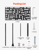 ChatGPT saka:  Metāla dekoratīvs privātuma ekrāns, 120 × 193 cm, 3 paneļu brīvi stāvoša āra/sadala sienas siena ar statīvu, tērauda dārza žogs balkoniem, terasēm, iekštelpām, džakuzi, melns