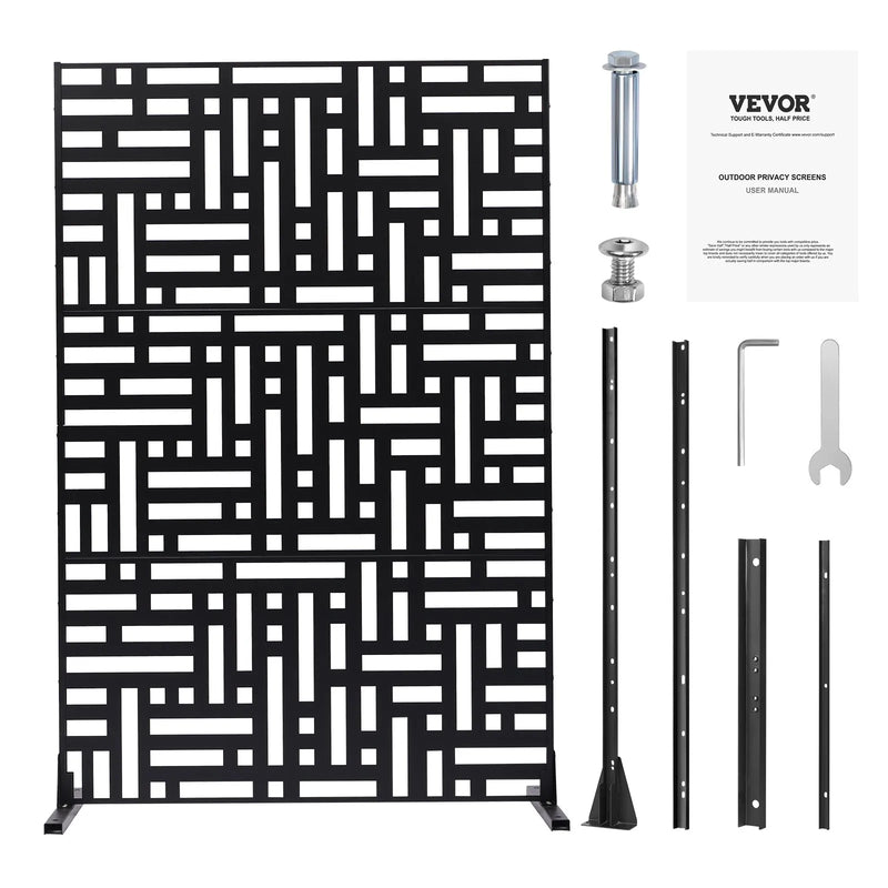 ChatGPT saka:  Metāla dekoratīvs privātuma ekrāns, 120 × 193 cm, 3 paneļu brīvi stāvoša āra/sadala sienas siena ar statīvu, tērauda dārza žogs balkoniem, terasēm, iekštelpām, džakuzi, melns