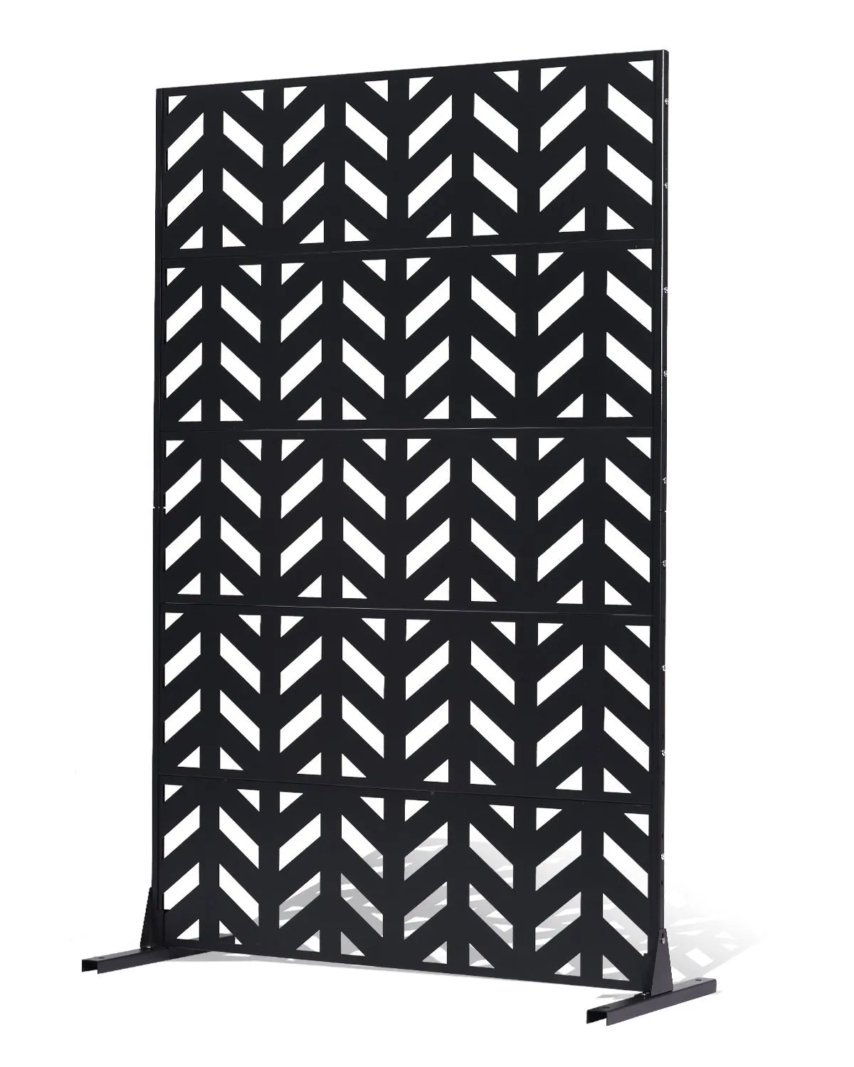 Metal Privacy Screen, 120 × 183 cm, Outdoor 5-Panel Freestanding Decorative Steel Fence with Stand for Balcony, Terrace, Room or Garden Partition, Black