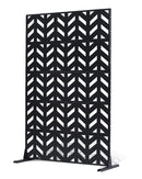 Metāla privātuma ekrāns, 120 × 183 см, āra 5 paneļu brīvi stāvošs dekoratīvs tērauda žogs ar statīvu balkonam, terasei, istabas vai dārza nodalīšanai, melns