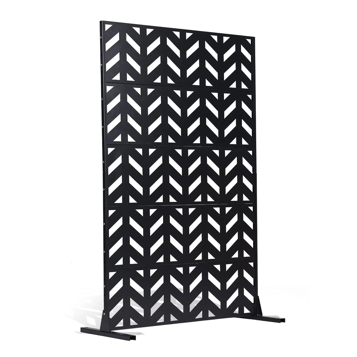 Metal Privacy Screen, 120 × 183 cm, Outdoor 5-Panel Freestanding Decorative Steel Fence with Stand for Balcony, Terrace, Room or Garden Partition, Black