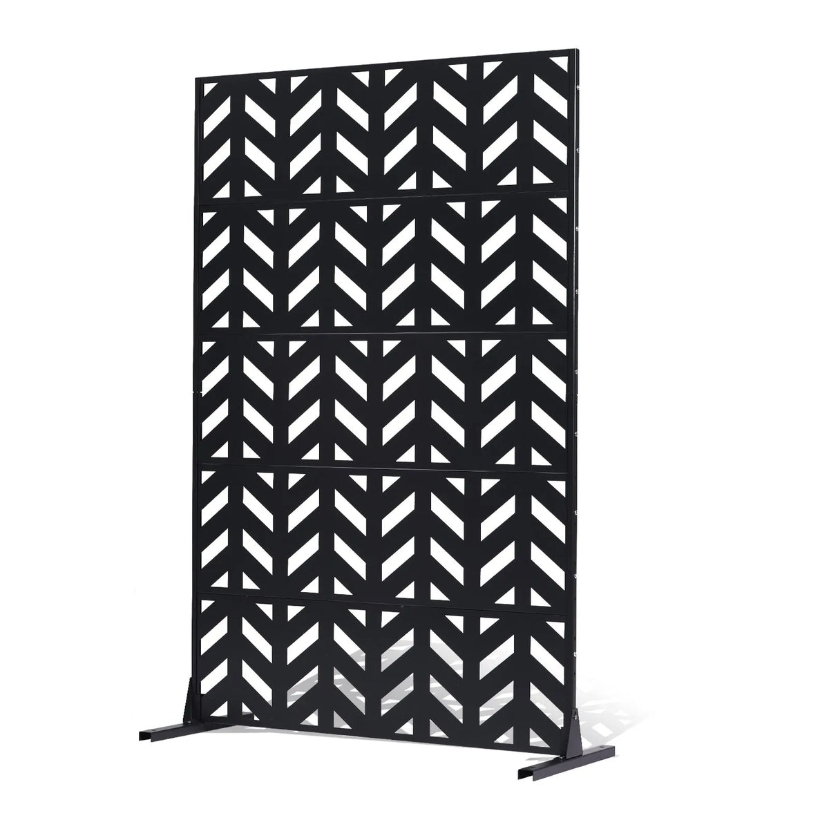 Metal Privacy Screen, 120 × 183 cm, Outdoor 5-Panel Freestanding Decorative Steel Fence with Stand for Balcony, Terrace, Room or Garden Partition, Black