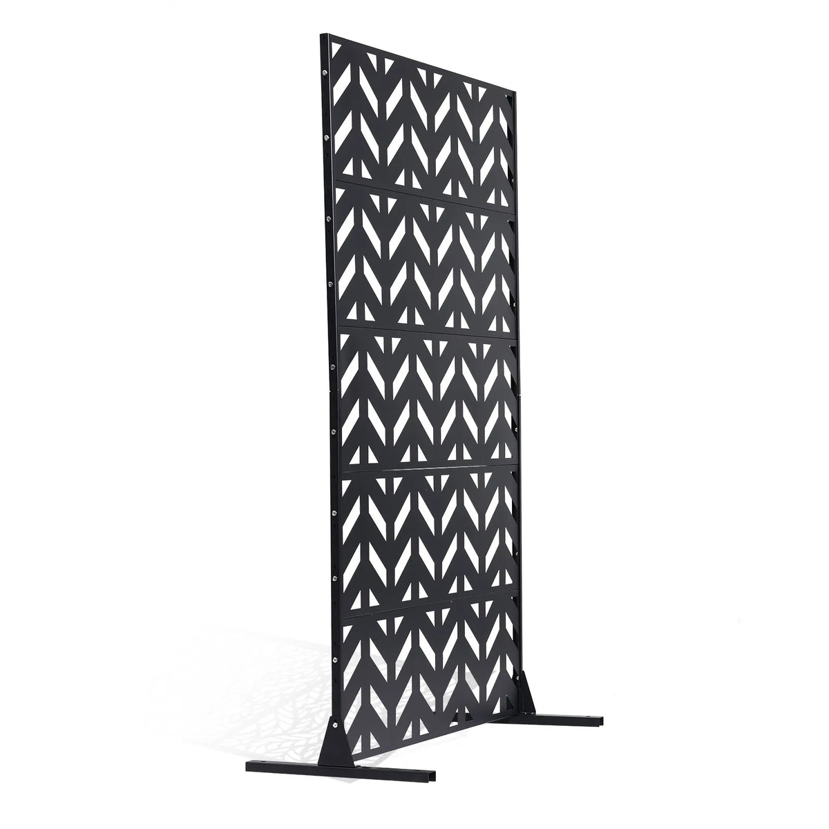 Metal Privacy Screen, 120 × 183 cm, Outdoor 5-Panel Freestanding Decorative Steel Fence with Stand for Balcony, Terrace, Room or Garden Partition, Black