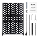 Metāla privātuma ekrāns, 120 × 183 см, āra 5 paneļu brīvi stāvošs dekoratīvs tērauda žogs ar statīvu balkonam, terasei, istabas vai dārza nodalīšanai, melns