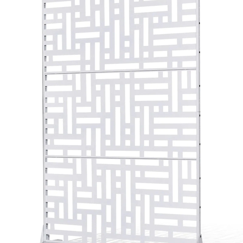 Metāla privātuma siets, 119 x 193 cm, 3 paneļi, brīvi stāvošs āra starpsiena ar statīvu, dekoratīvs tērauda žogs dārzam, balkonam, terasei, iekštelpām, džakuzi, balts