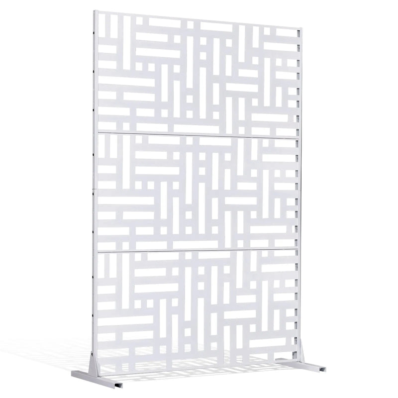 Metāla privātuma siets, 119 x 193 cm, 3 paneļi, brīvi stāvošs āra starpsiena ar statīvu, dekoratīvs tērauda žogs dārzam, balkonam, terasei, iekštelpām, džakuzi, balts