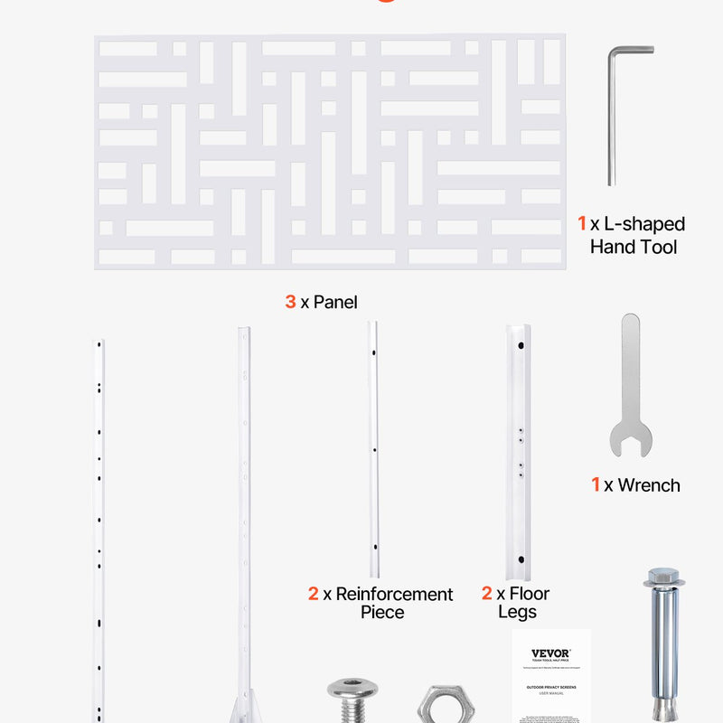 Metāla privātuma siets, 119 x 193 cm, 3 paneļi, brīvi stāvošs āra starpsiena ar statīvu, dekoratīvs tērauda žogs dārzam, balkonam, terasei, iekštelpām, džakuzi, balts
