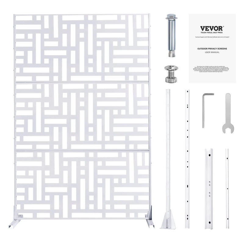 Metāla privātuma siets, 119 x 193 cm, 3 paneļi, brīvi stāvošs āra starpsiena ar statīvu, dekoratīvs tērauda žogs dārzam, balkonam, terasei, iekštelpām, džakuzi, balts