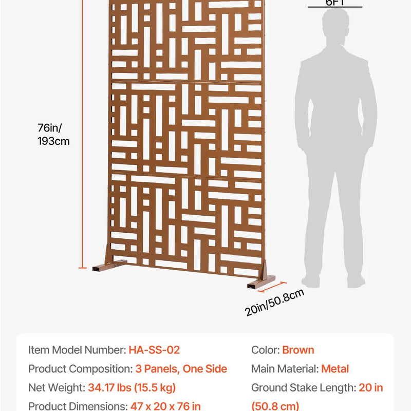 Metāla privātuma ekrāns 120 × 193 см, brūns