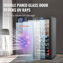 VEVOR 32 pudeles vīna dzesētājs, divu zonu brīvi stāvošs ledusskapis ar LED apgaismojumu