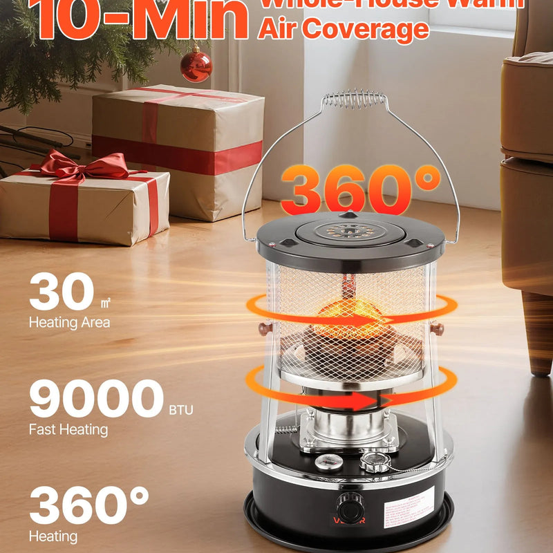 9000 BTU pārnēsājams petrolejas sildītājs un plīts 2 vienā, bez elektrības, ar regulējamu augstumu un liesmu, ērti uzglabājams, piemērots kempingam, medībām, gatavošanai, mājai vai garāžai, melns