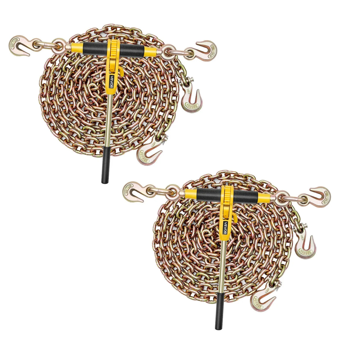 VEVOR sprūdrata ķēdes spriegotājs ar 7,9 mm x 3,9 m G80 ķēdēm, 3629 kg darba slodze, ķēžu un spriegotāju komplekts kravu nostiprināšanai, vilkšanai un mežizstrādei (2 komplekti) - ZEMLETES.LV