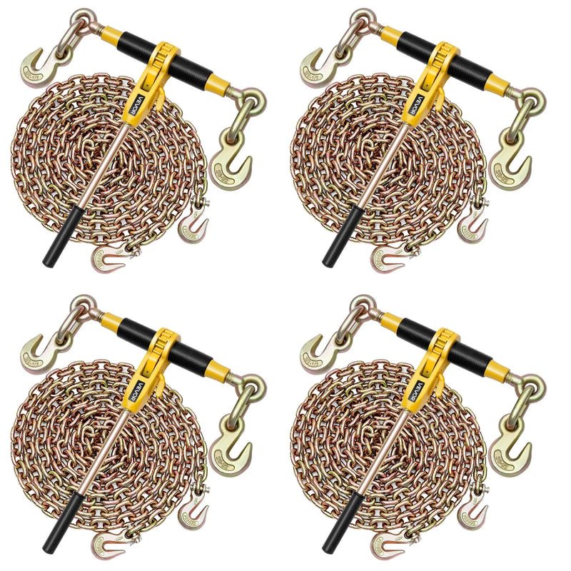 Sprūdrata ķēdes savilcējs, 10 mm × 6,1 m G80 ķēdes, 4173 kg darba slodze, ķēžu un savilcēju komplekts kravu nostiprināšanai, vilkšanai, kokmateriālu pārvietošanai un celšanai