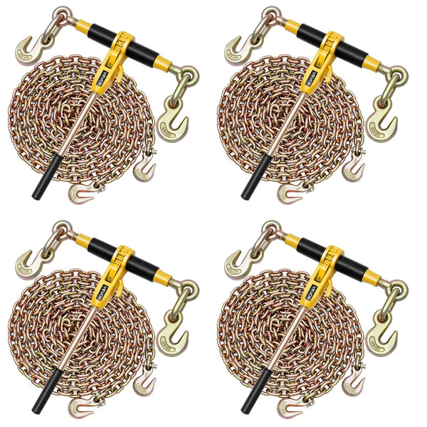 Sprūdrata ķēdes savilcējs, 10 mm × 6,1 m G80 ķēdes, 4173 kg darba slodze, ķēžu un savilcēju komplekts kravu nostiprināšanai, vilkšanai, kokmateriālu pārvietošanai un celšanai