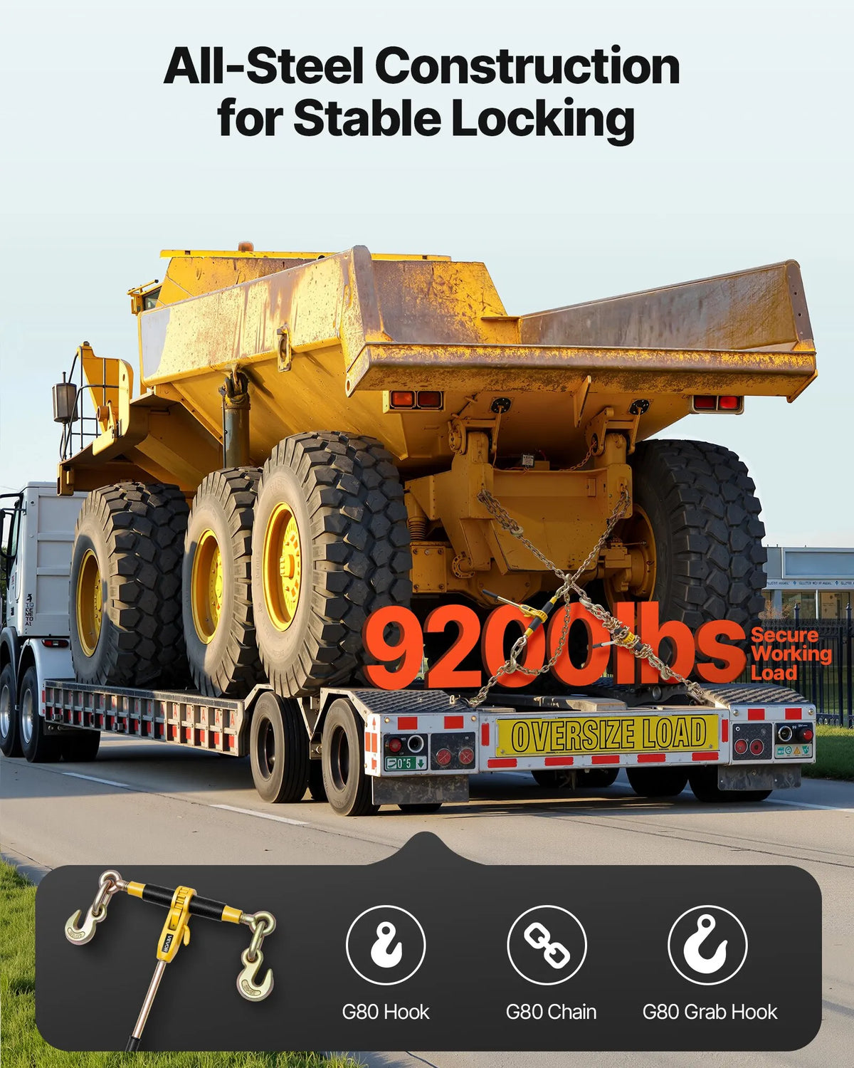 Chain Binder, 10 mm × 6.1 m G80 Chain, 4173 kg Working Load, Chain and Binder Kit for Cargo Securing, Towing, Timber Moving and Lifting