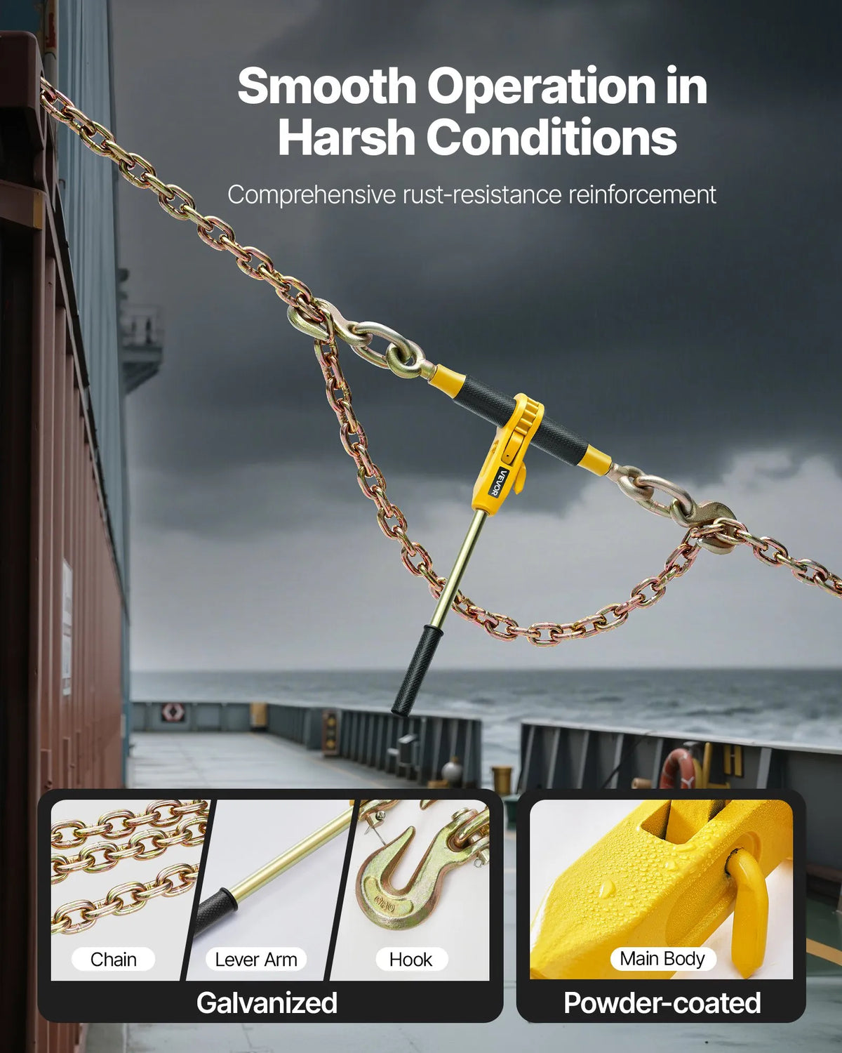 Chain Binder, 10 mm × 6.1 m G80 Chain, 4173 kg Working Load, Chain and Binder Kit for Cargo Securing, Towing, Timber Moving and Lifting