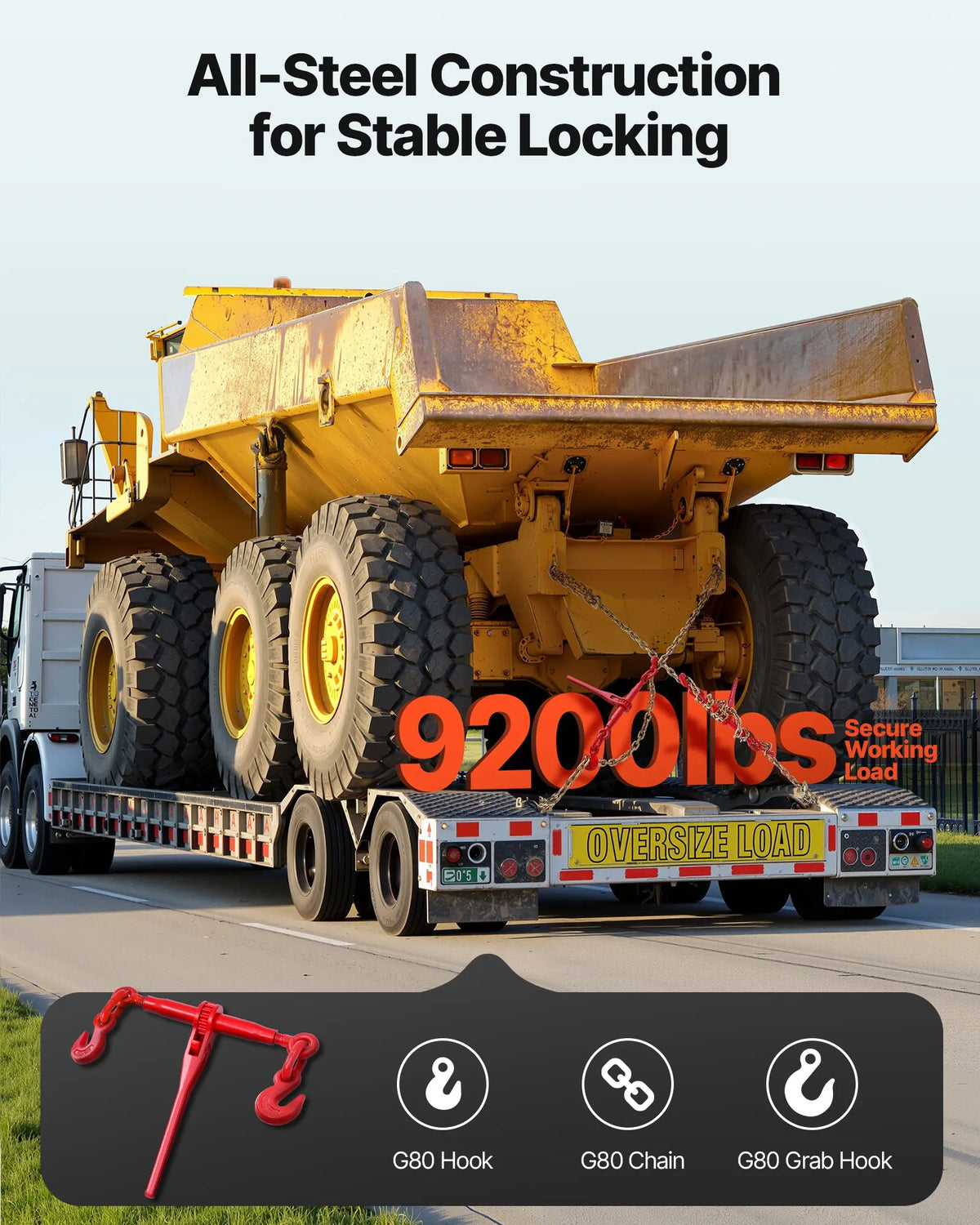 Chain Binder, 10 mm × 3 m G80 Chain, 4173 kg Working Load, Chain and Binder Kit for Cargo Securing, Towing, Timber Moving and Lifting
